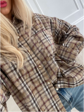 Karovana košeľa s kamienkami latté hnedá A 149