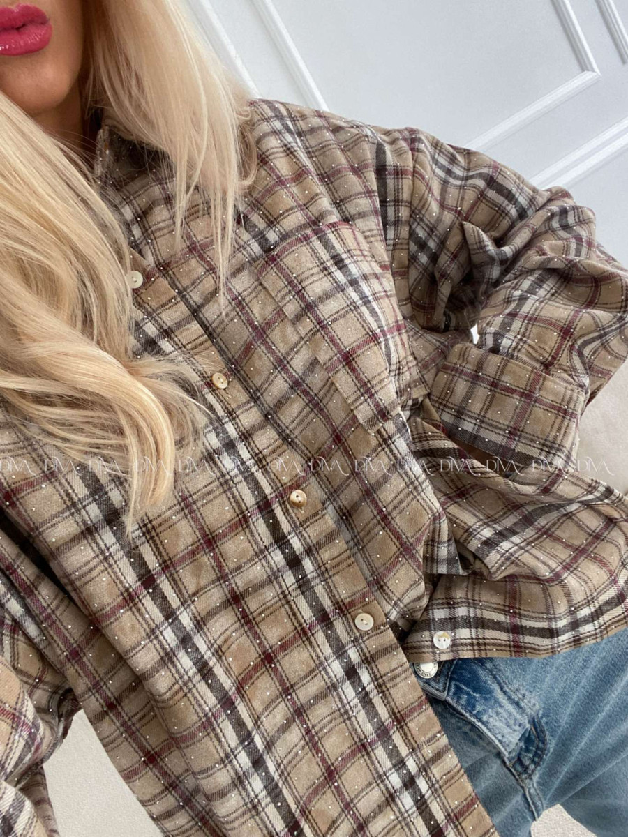 Karovana košeľa s kamienkami latté hnedá A 149