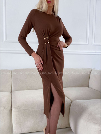 Rebrované midi šaty so sponou Tia hnedé A 140