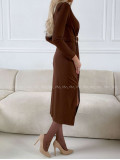 Rebrované midi šaty so sponou Tia hnedé A 140