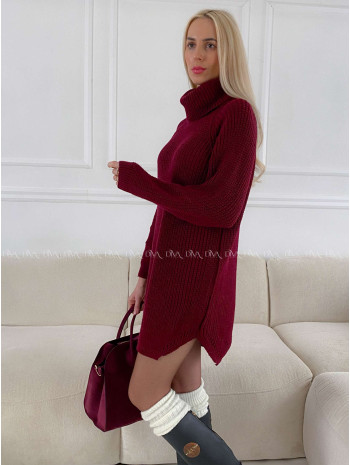 Pletený predĺžený rolák/ šaty burgundy V 2000