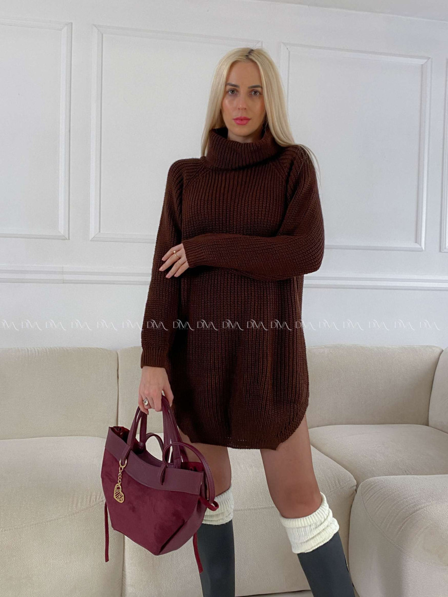 Pletený predĺžený rolák/ šaty čokoládové V 2000