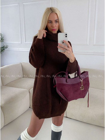Pletený predĺžený rolák/ šaty čokoládové V 2000