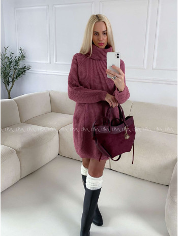 Pletený predĺžený rolák/ šaty zastretá ružová V 2000