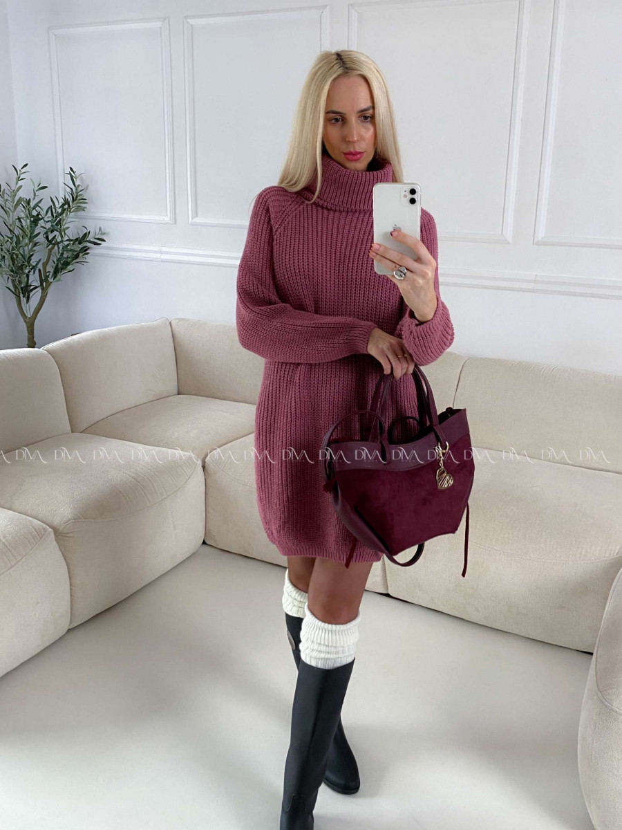 Pletený predĺžený rolák/ šaty zastretá ružová V 2000