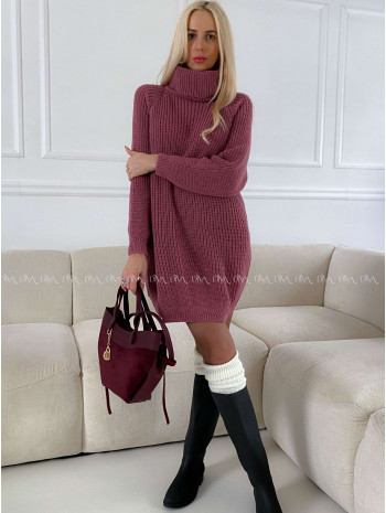 Pletený predĺžený rolák/ šaty zastretá ružová V 2000