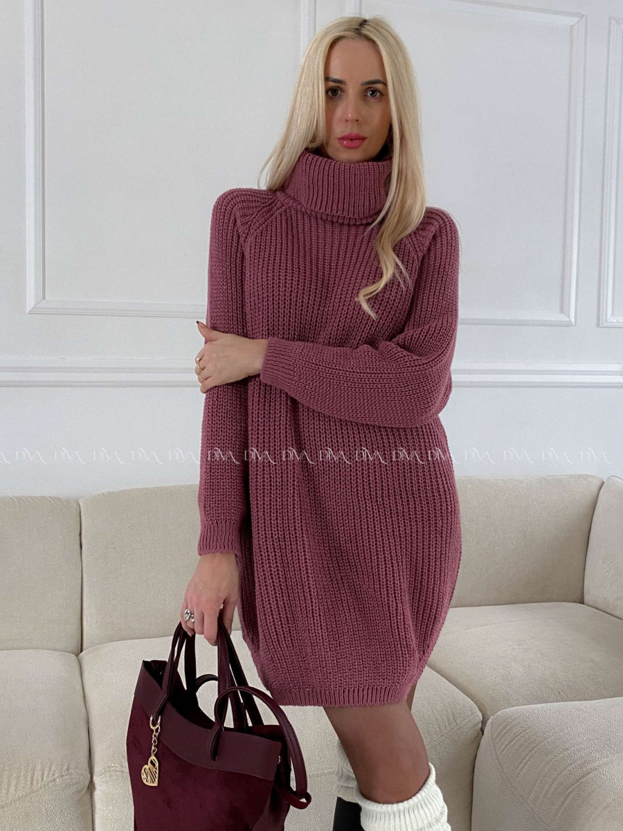 Pletený predĺžený rolák/ šaty zastretá ružová V 2000