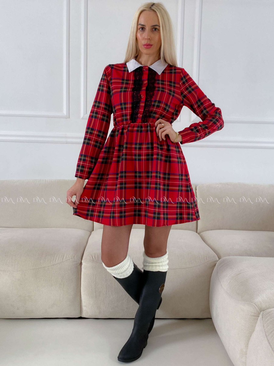 Karované šaty s krajkou A 284