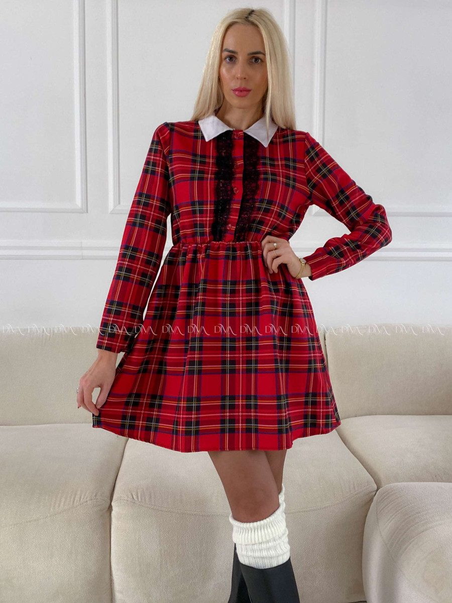 Karované šaty s krajkou A 284