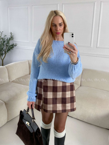 Pletený crop sveter s balónovými rukávmi baby blue A 152