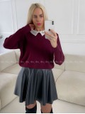 Sveter so zdobeným golierom burgundy  A 147