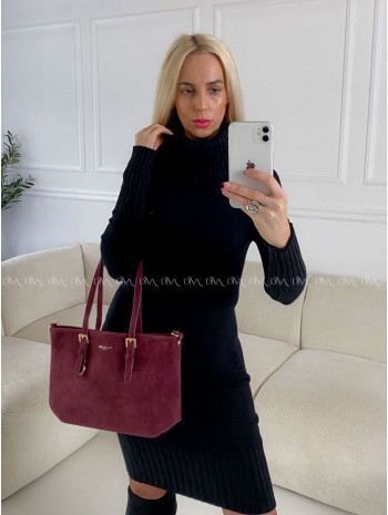 Rolákové úpletové šaty s mohutným golierom čierne A 150