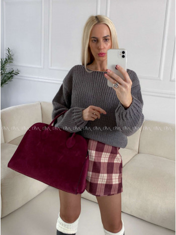 Pletený crop sveter s balónovými rukávmi šedý A 152