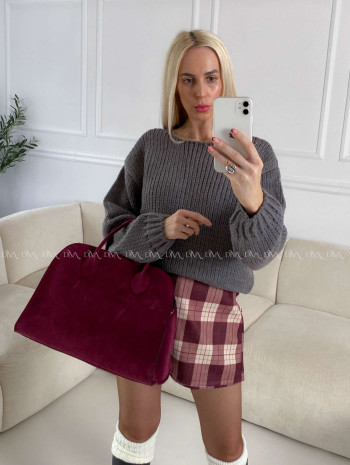 Pletený crop sveter s balónovými rukávmi šedý A 152