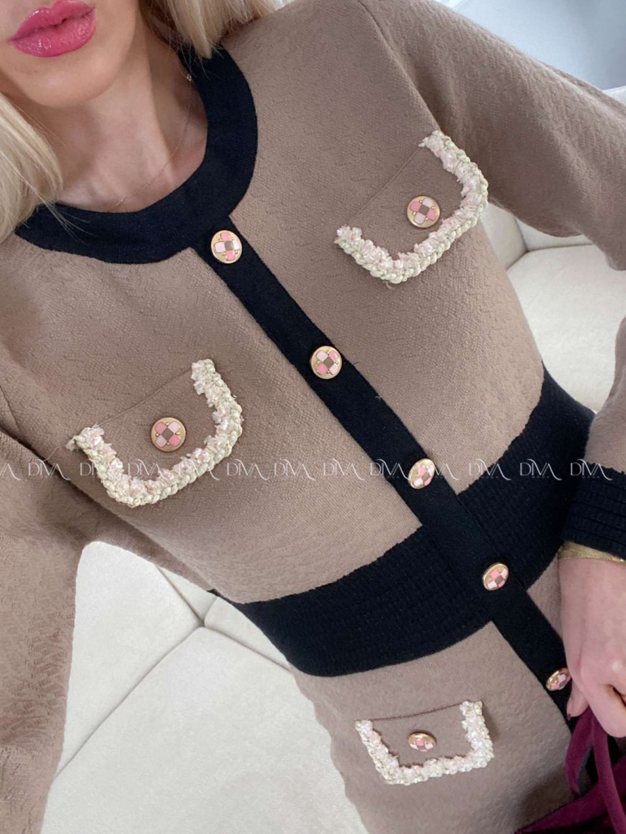 Úpletové šaty so zdobenými gombíkmi coco latté hnedá  A 151