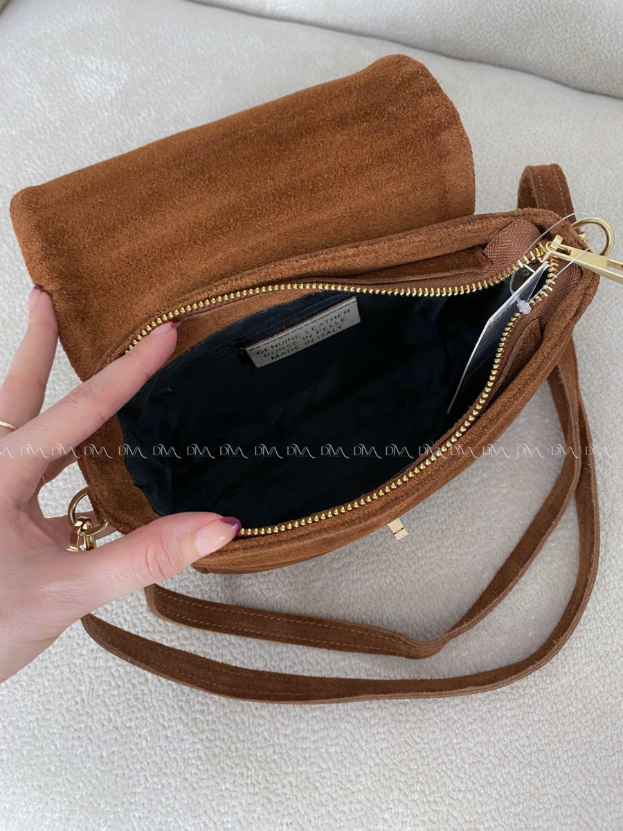 Kabelka z pravej brúsenej kože CC camel