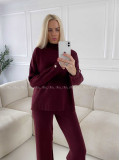 Úpletový komplet sveter + nohavice burgundy A 157