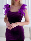 Zamatové midi šaty s pierkami fialové A 158