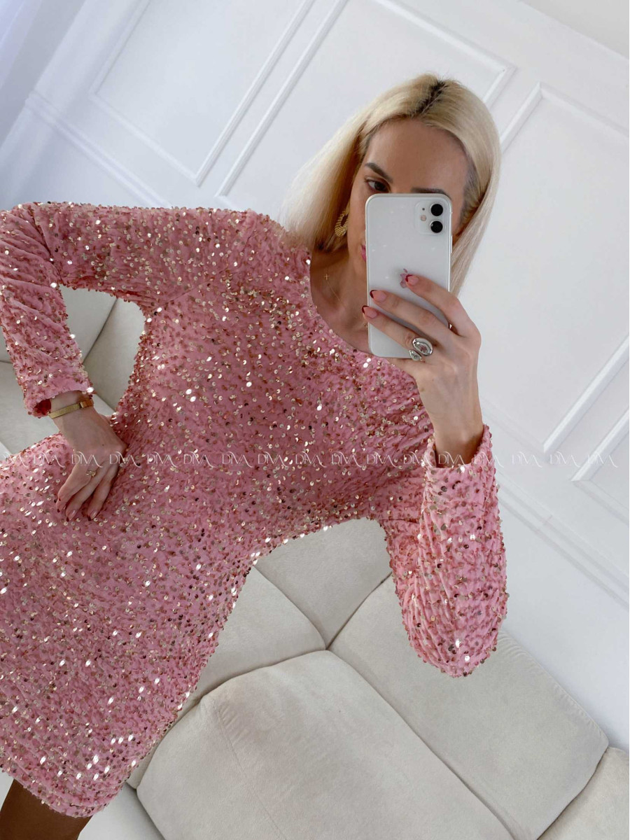 Flitrované mini šaty ružové A 160