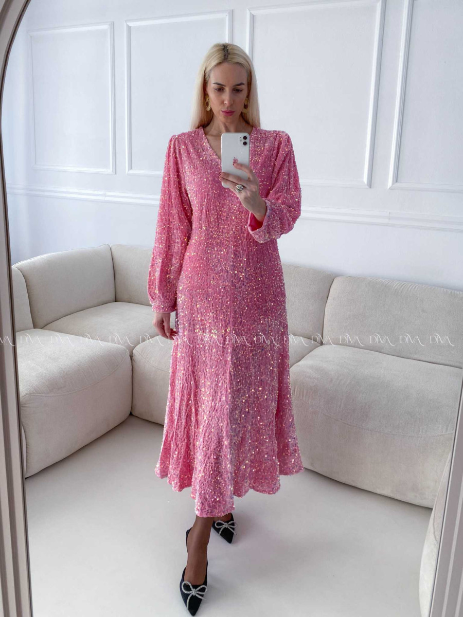 Flitrované maxi šaty ružové A 159