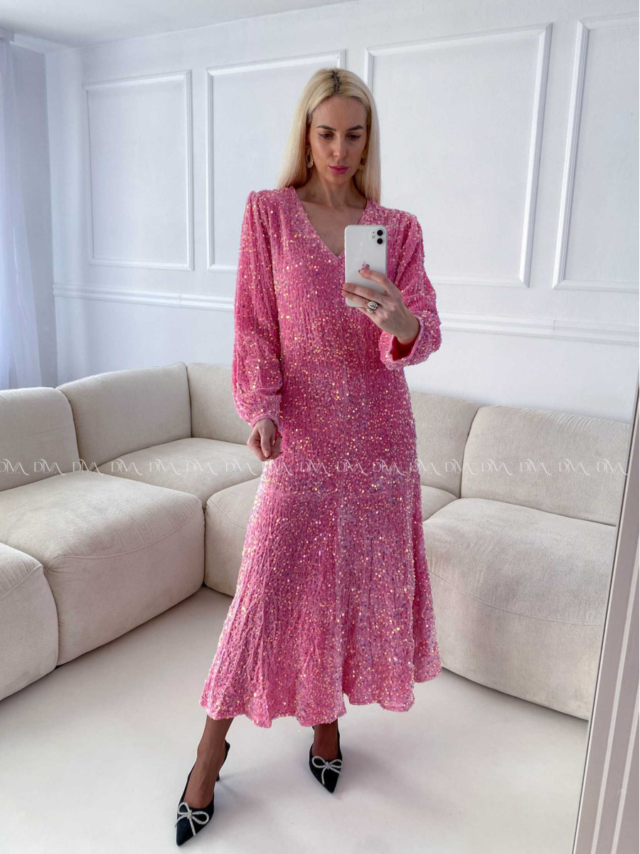 Flitrované maxi šaty ružové A 159