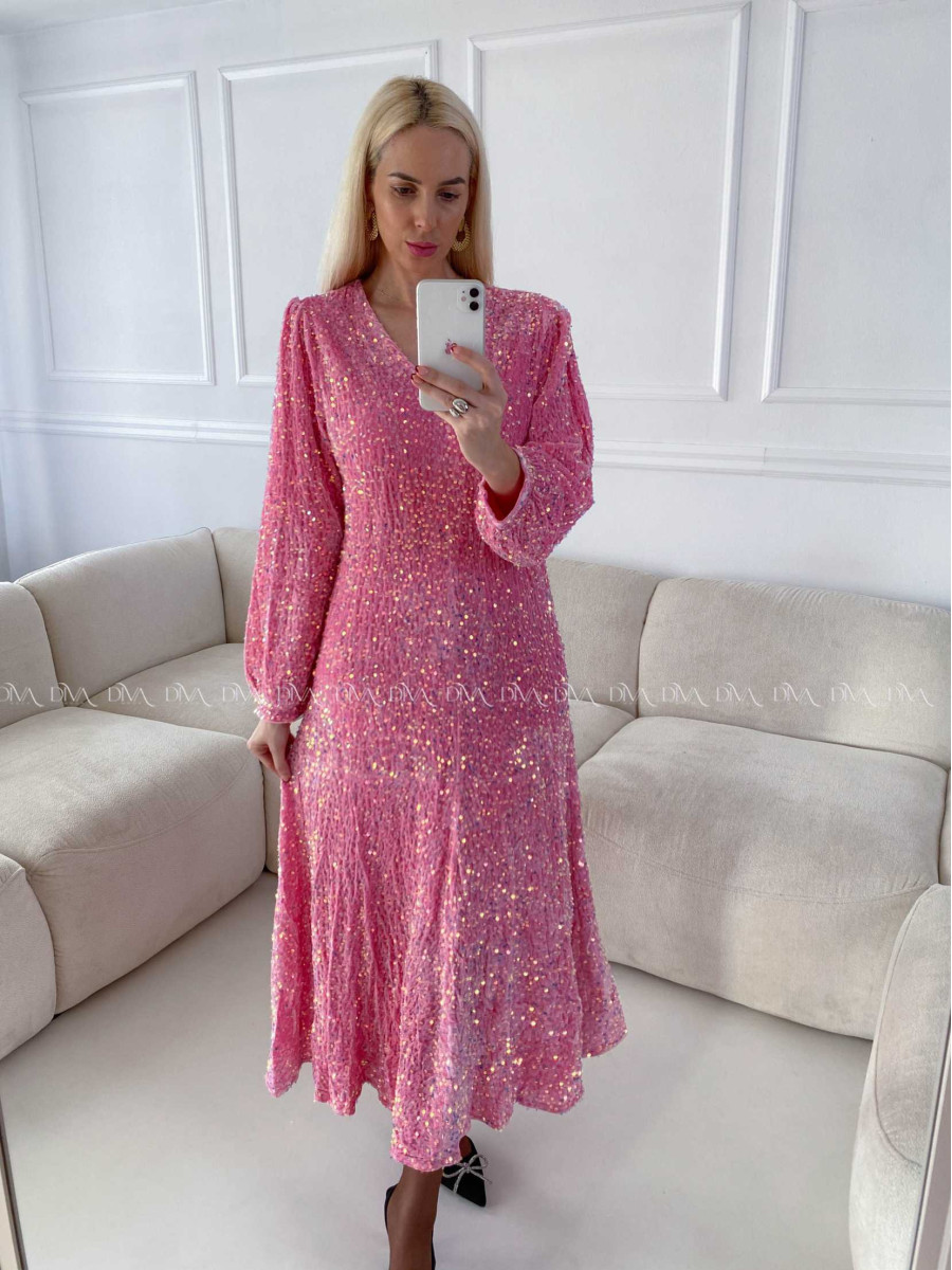 Flitrované maxi šaty ružové A 159