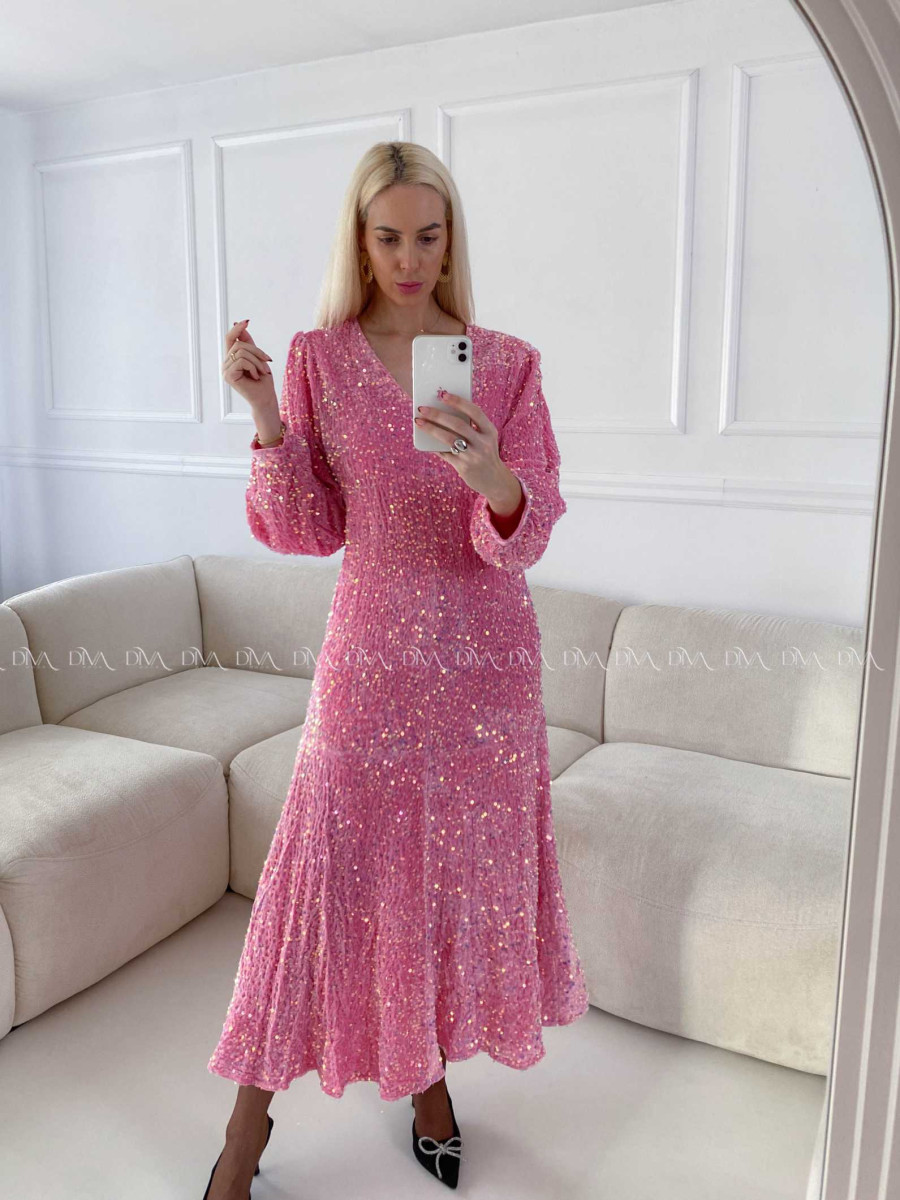 Flitrované maxi šaty ružové A 159