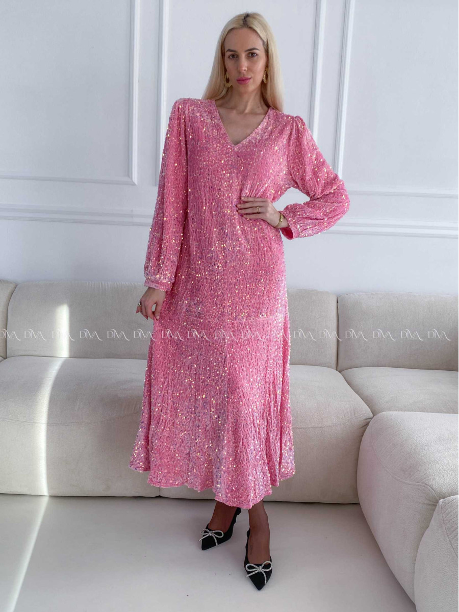 Flitrované maxi šaty ružové A 159