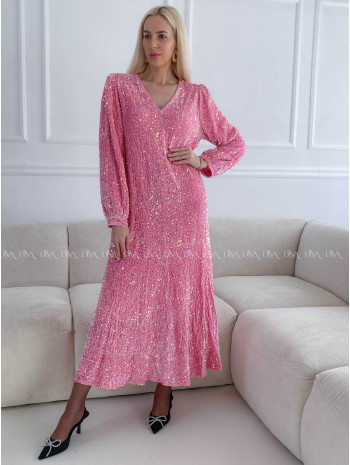 Flitrované maxi šaty ružové A 159
