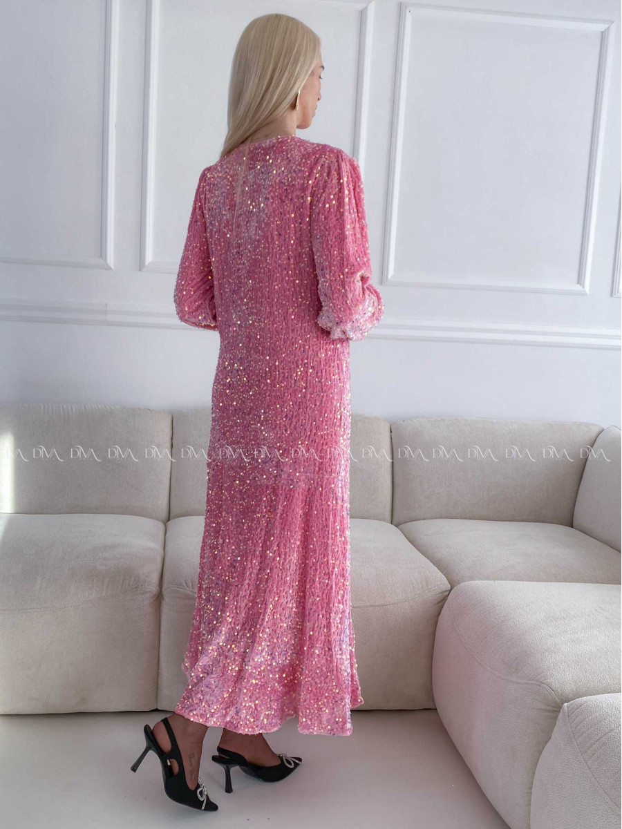 Flitrované maxi šaty ružové A 159