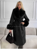Zateplený koženkový kabát čierny A 74