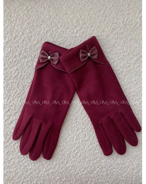 Látkové rukavice s mašličkou burgundy G 59