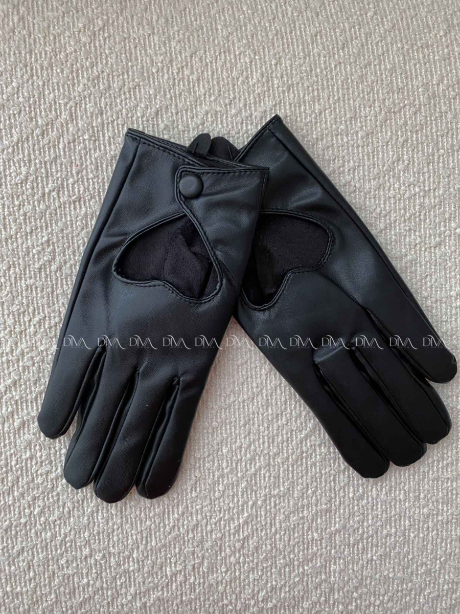 Koženkové rukavice so srdiečkom čierne  G 57