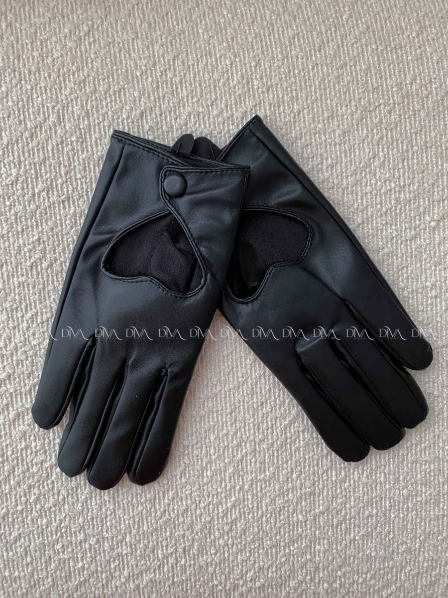 Koženkové rukavice so srdiečkom čierne  G 57