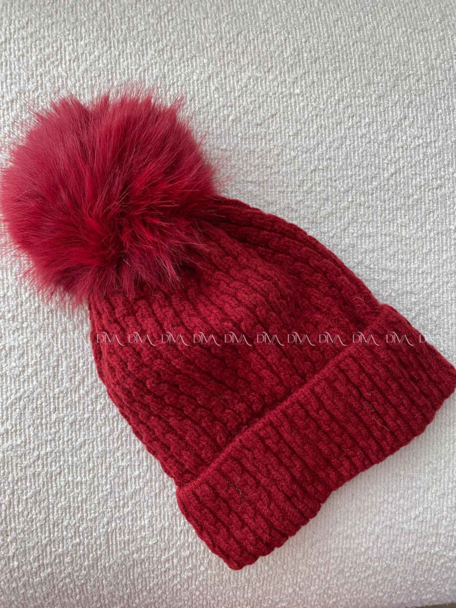 Pletená čiapka s mašličkou a brmbolcom červená