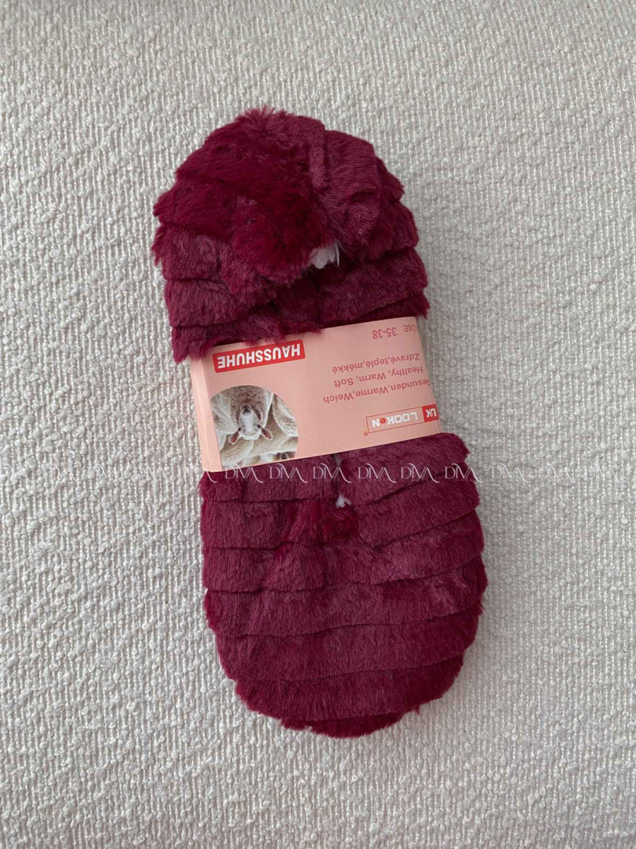 Kožušinové huňaté papučky burgundy