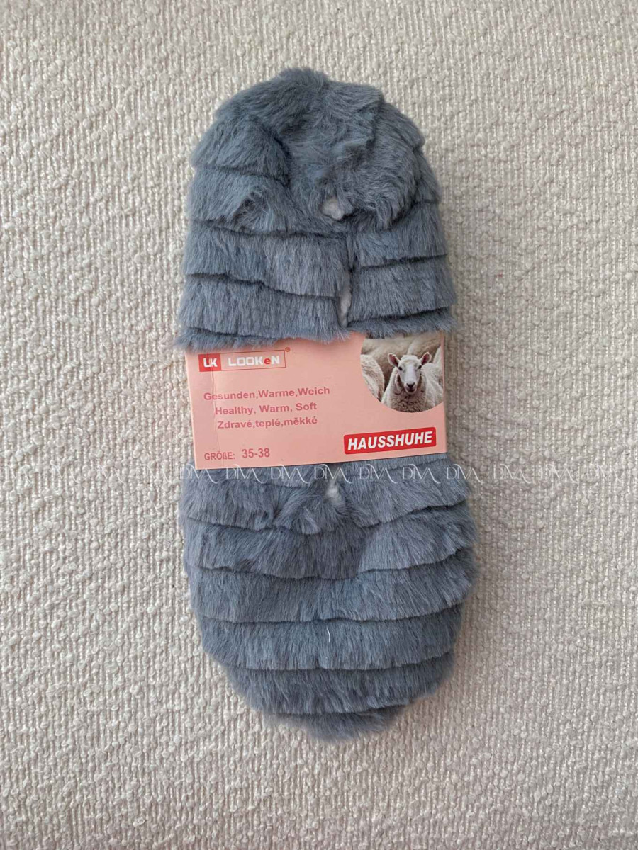 Kožušinové huňaté papučky šedé