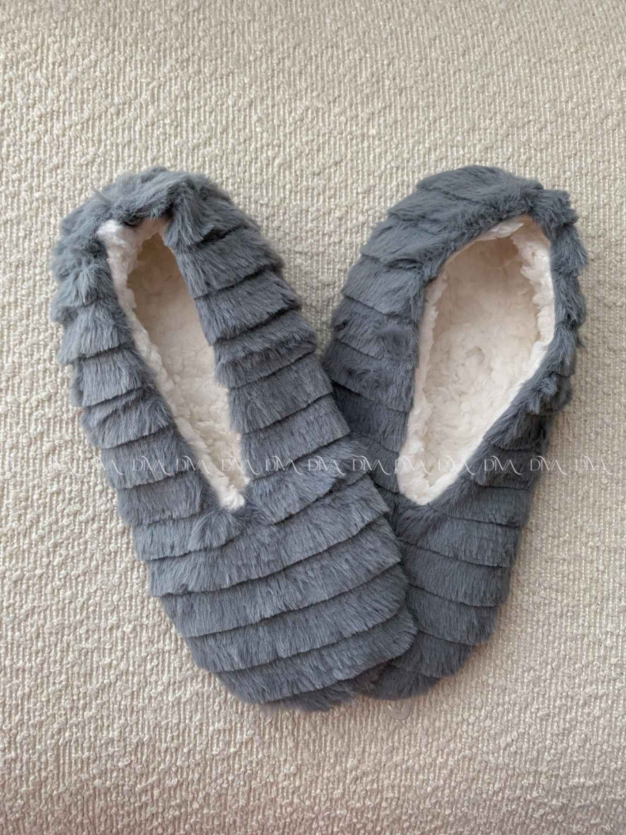 Kožušinové huňaté papučky šedé