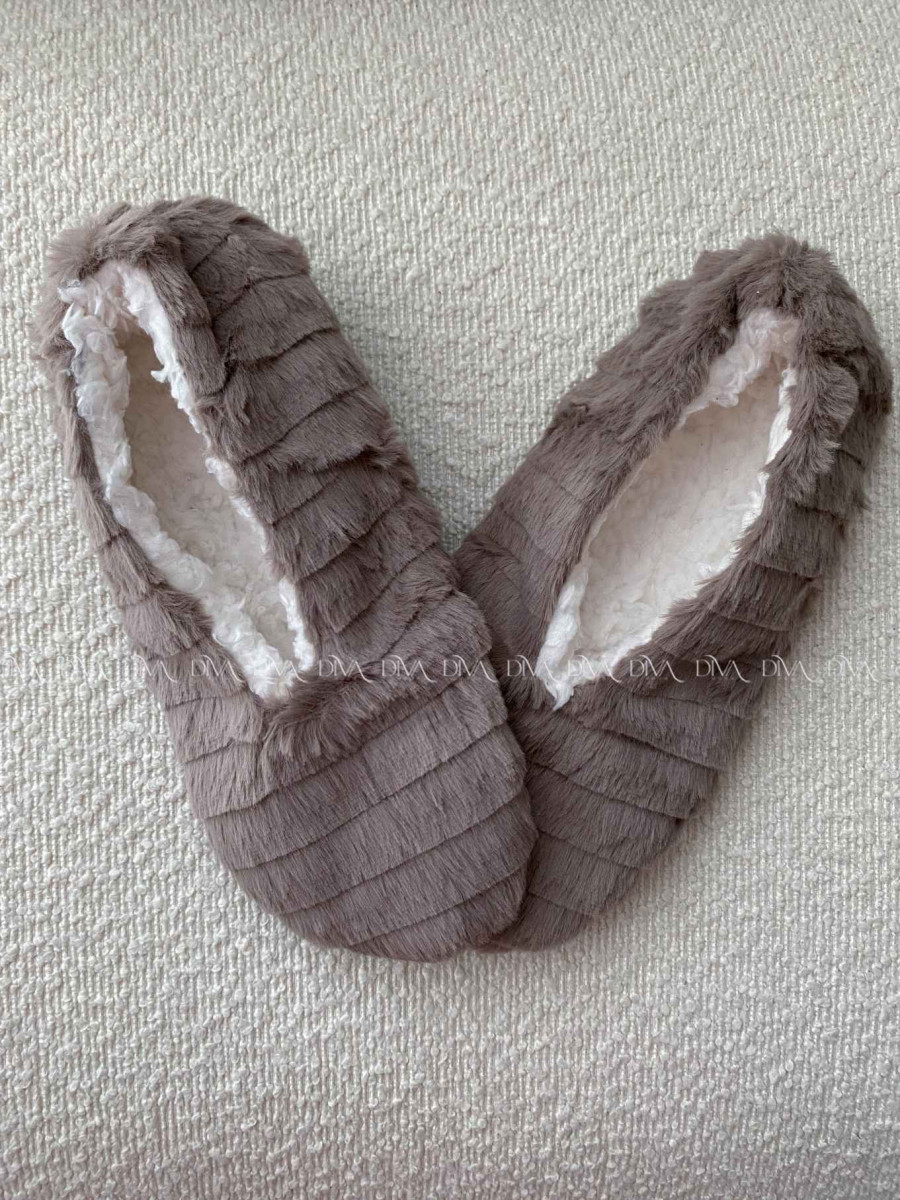 Kožušinové huňaté papučky hnedé