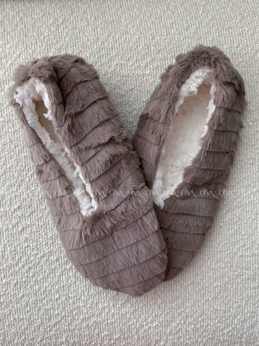 Kožušinové huňaté papučky hnedé