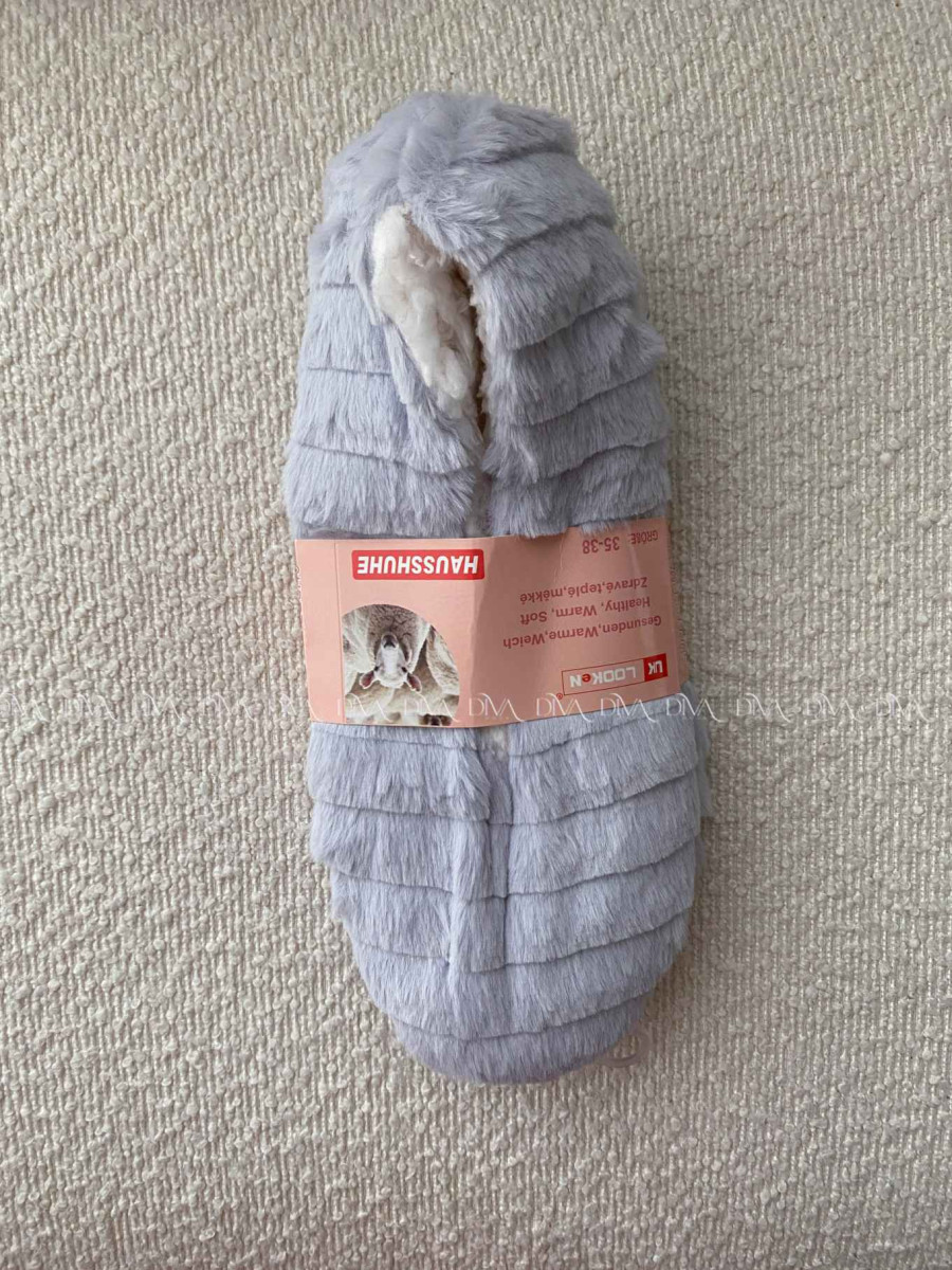 Kožušinové huňaté papučky svetlo sivé