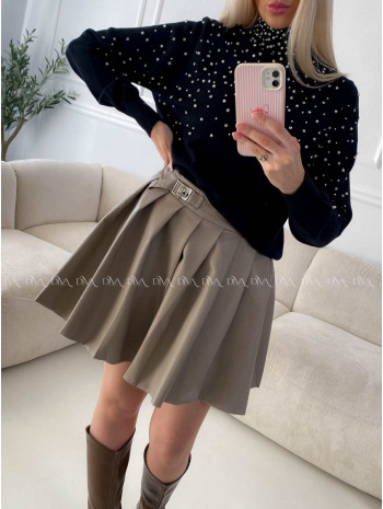 Koženková skladaná sukňa s prackou béžová A 167