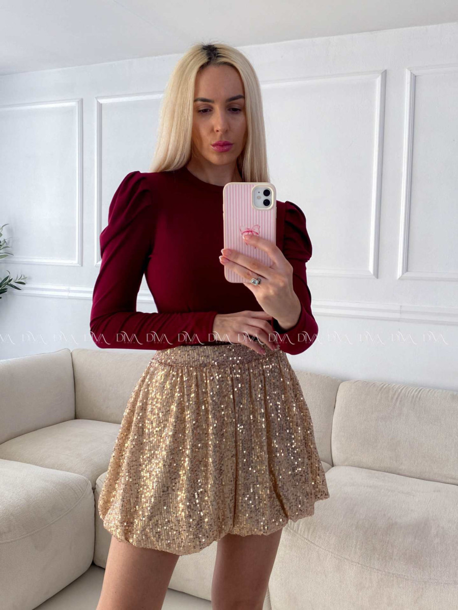 Flitrovaná balónová krátka sukňa zlatá A 174