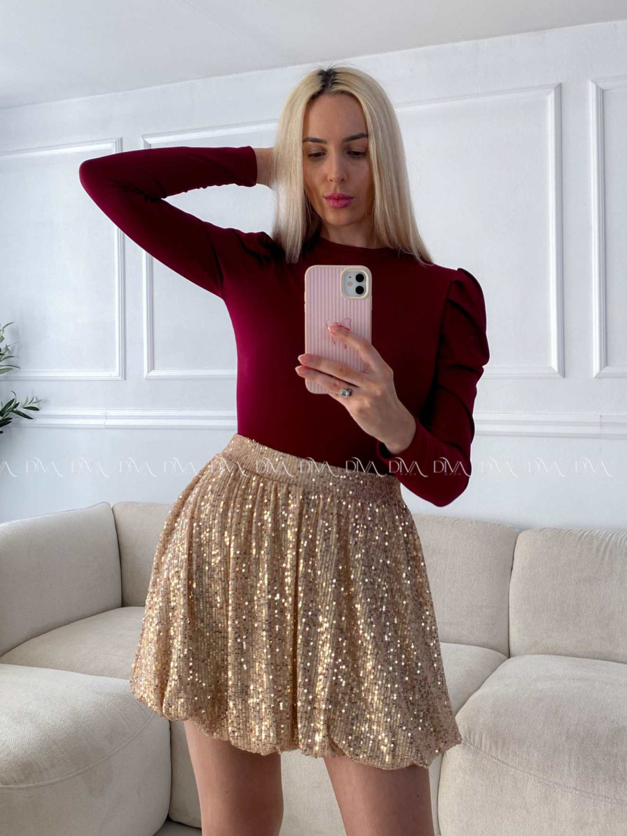 Flitrovaná balónová krátka sukňa zlatá A 174