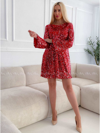 Flitrované krátke šaty s mašľou na chrbte červené A 173