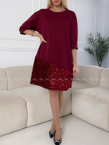 Šaty s flitrovaným lemom burgundy A 182