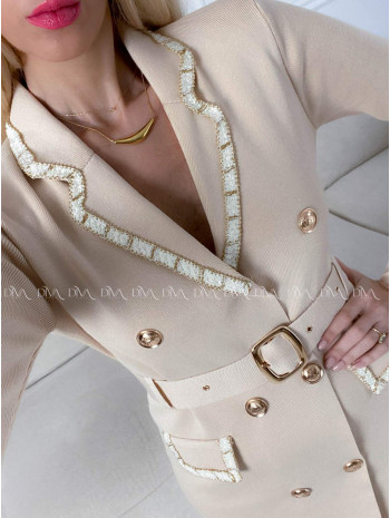 Úpletové šaty s gombíkmi a lemovaním vanilkové A 183