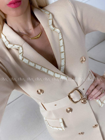 Úpletové šaty s gombíkmi a lemovaním vanilkové A 183