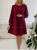 Šaty s perličkami na rukávoch burgundy A 186