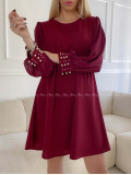 Šaty s perličkami na rukávoch burgundy A 186